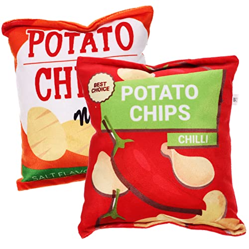 TOBBOMEY 2 Stück Molar für Hunde Lustiges Quitschspielzeug im Kartoffelchips Design Langlebig und Waschbar für Kleine und Große Welpen Fördert Zahnpflege und Langeweile von TOBBOMEY