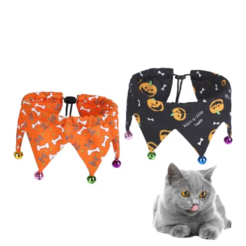 TOBBOMEY 2 Stück Teiliges Verstellbares Halloween Haustier Halsband mit Glocken Leichte Polyester Hund Katze Halskette Komfortabel Atmungsaktiv Passend für Halsumfang Dekorativ und von TOBBOMEY