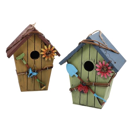 TOBBOMEY 2stücke Holz Vogelhaus Natürliche Nistkästen Mit Aufhängeschlaufe Für Garten Balkon Und Innenbereich Wetterfest Und Sicher Für Vögel Für Ganzjährige Nutzung Und von TOBBOMEY