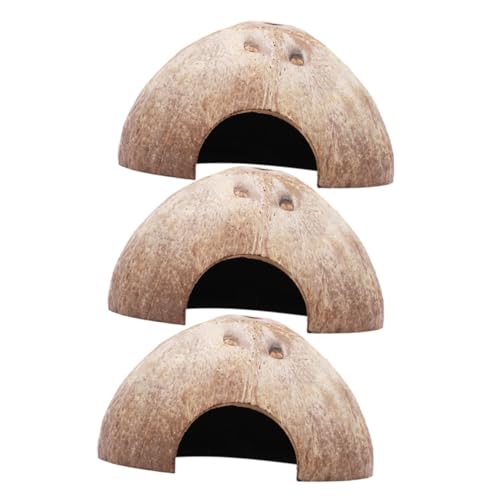 TOBBOMEY 3 Stück Hamster Versteck aus Kokosnussschale Natürliches Nagerhaus mit Geräumigem Innenraum für Schlaf und Spiel Dekoratives Versteck für Kleine Haustiere Wie Ratten und Hamster von TOBBOMEY