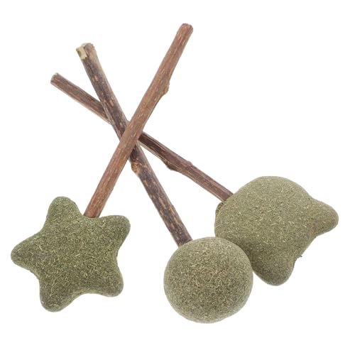 TOBBOMEY 3 Stück Katzenminze Kauspielzeug mit Essbaren Snacks Zahnpflege Sticks Stern Kugel und Katzenkopf Form Interaktives Katzenspielzeug für Kätzchen zur Zahnreinigung und von TOBBOMEY