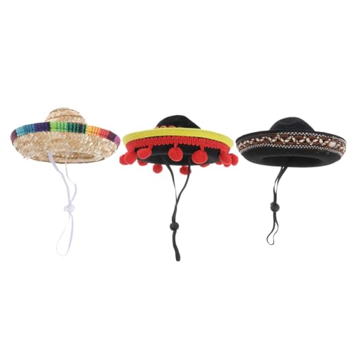 TOBBOMEY 3 Stück Teiliges Halloween Haustierkostüm Mexikanischer Stil Kostümhut für Hunde Lustiger Partyhut für Kleine und Mittelgroße Haustiere Bequemes Attraktives Zubehör für von TOBBOMEY