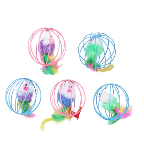 TOBBOMEY 5 Stück Teiliges Katzenspielzeug Maus im Käfig Design Bunte Plüschmäuse zur Mentalen und Physischen Stimulation Kratzschützendes Katzenzubehör für Aktives Zufällige Farbe von TOBBOMEY