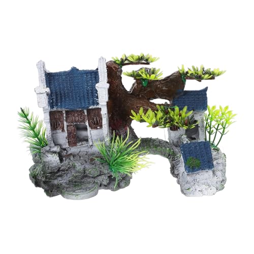 TOBBOMEY Aquarium Deko Resin Haus Ornament Realistisch Umweltfreundlich Stabile Aquarien Dekoration Fischversteck Gartendekoration von TOBBOMEY