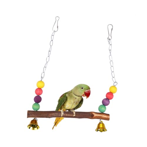 TOBBOMEY Bunter Holzperlen Vogelstand Schaukelspielzeug für Papageien und Nymphensittiche Pädagogische Kauspielzeug Schaukel für Kleine Vögel Stabiler Holzständer für Käfigzubehör und von TOBBOMEY