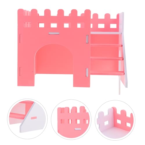 TOBBOMEY Hamster Versteck Haus mit Rampe Stabiles Kleintierhaus für Zwerghamster und Igel Spielerisches Rückzugsort Beißfest und Ganzjährig Geeignet Niedliches Bären Design in Rosa von TOBBOMEY