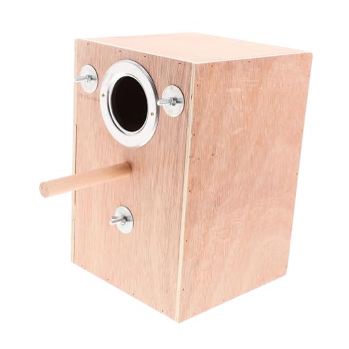 TOBBOMEY Holznistkasten für Papageien mit Sitzstange Außeneinhängung Natürliches Holz Sicherer Brutplatz für Wellensittiche Nymphensittiche Unzertrennliche Agaporniden Artgerechtes von TOBBOMEY