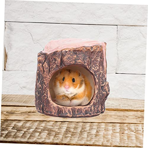 TOBBOMEY Keramik Hamsterhaus Imitation Holz Design Wasserdichtes Nager Nest Robustes Schlafhaus für Chinchillas und Hamster als Dekoratives Haustierversteck von TOBBOMEY