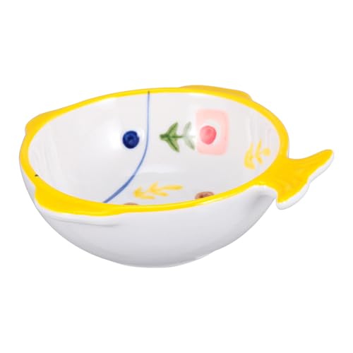TOBBOMEY Keramik Katzenfutternapf Fischform rutschfest Kippsicher Design Schutz für Kinn Gelb Kreativer Trinknapf für Kätzchen Haustiere von TOBBOMEY