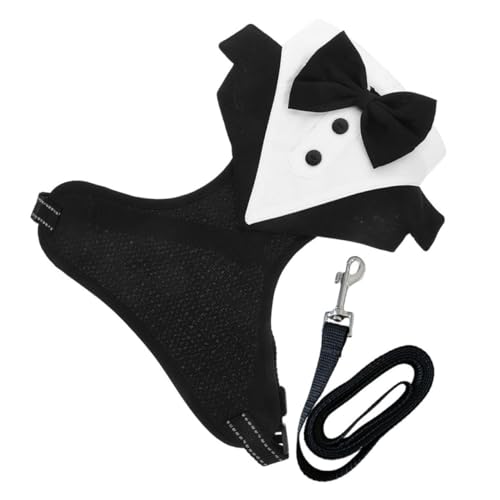 TOBBOMEY Tuxedo Hundegeschirr mit Fliege Modische Haustierweste mit Integriertem Leinenzug für Hochzeiten Partys und Outdoor Aktivitäten Bequemes Anziehen Komfortables Material Stilvoller von TOBBOMEY