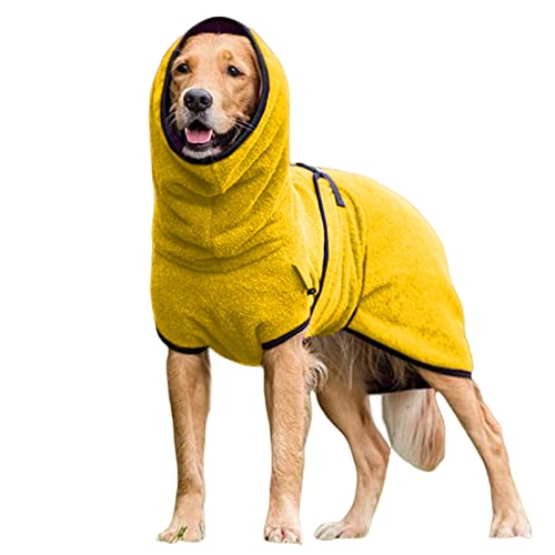 TOBILE Hundebekleidung Winter-Hundejacke Einfarbig Warm Welpen Verstellbar Haustier Step Coat Hoodies Kleidung Weiches Fleece Welpen Kleidung Gelb, XL von TOBILE