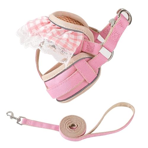 TOBILE Hundegeschirr Einstellbare Nette Plaid Spitze Trim Haustier Harness Kleine Hund Katze Leine Set von TOBILE