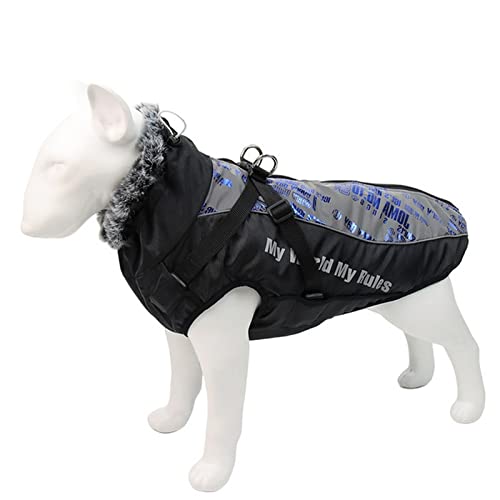 TOBILE Hundekleidung wasserdichte große Hundekleidung Winter Hundemantel mit Härte, pelziges Halsband, warme Haustierkleidung, große Hundejacke, bunt, blau, XL von TOBILE