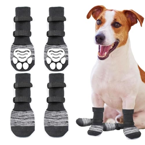 TOEECY Hundesocken 4 Stück Atmungsaktive Hunde Outdoor mit Rutschfester Sohle Verletzungen Verhindern Lecken Verstellbarem für Kleine Mittlere und Große Hunde (S) von TOEECY