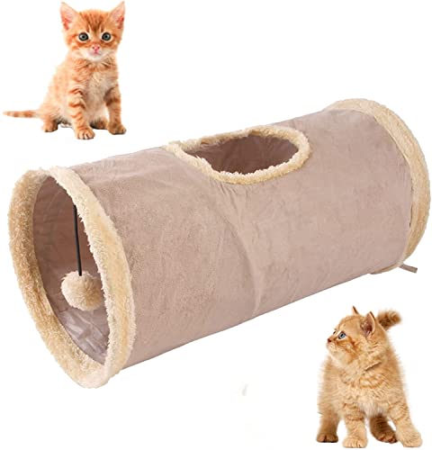 , Katze Agility Tunnel, Faltbar Spieltunnel aus Wildleder für alle Katzen und kleine Tiere, 1 Höhlen 50 * 25cm katzenspielzeug Intelligenz (Khaki) von TOFFCAEA