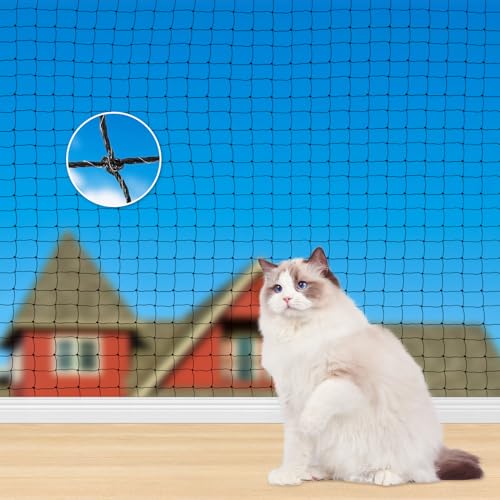 TOFFCAEA Katzennetz für Balkon, 6x3m Katzennetz Drahtverstärkt, mit 19M Befestigungsseil, Stark, Langlebig, UV-Beständig, Wetterfest, Geeignet für Balkone, Terrassen und Fenster (Schwarz, 3x6 m) von TOFFCAEA