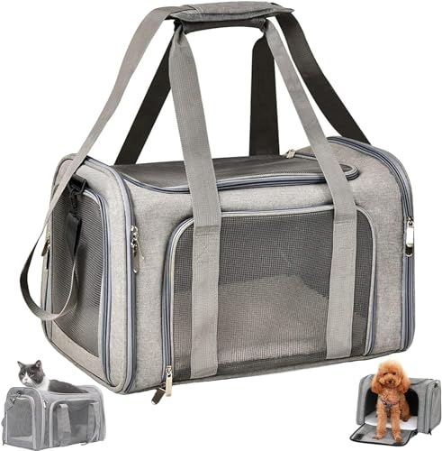 TOFFCAEA Transporttasche für Katze Hund, Hundetransportbox, Faltbare Katzentransportbox, tragbar, 5kg Katzen Hunde Tragebox, für mittelgroße Hunde, Katze (M, Grau) L 43 x B 28 x H 28 cm von TOFFCAEA