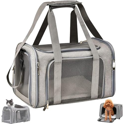 TOFFCAEA Transporttasche für Katze Hund, Hundetransportbox, Faltbare Katzentransportbox, tragbar, 5kg Katzen Hunde Tragebox, für mittelgroße Hunde, Katze (M, Grau) L 43 x B 28 x H 28 cm von TOFFCAEA