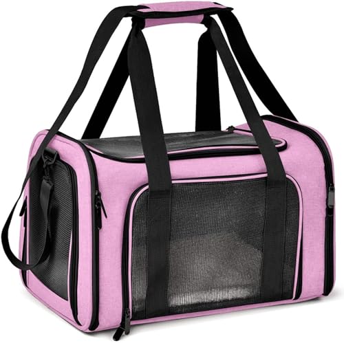 TOFFCAEA Transporttasche für Katze Hund, Hundetransportbox, Faltbare Katzentransportbox, tragbar, 8kg Katzen Hunde Tragebox, für mittelgroße Hunde, Katze (Rosa, L 50 x B 34 x H 34 cm) von TOFFCAEA