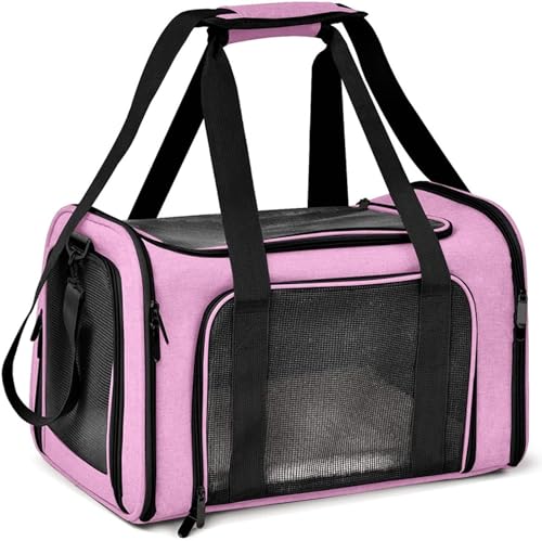 TOFFCAEA Transporttasche für Katze Hund, Hundetransportbox, Faltbare Katzentransportbox, tragbar, 8kg Katzen Hunde Tragebox, für mittelgroße Hunde, Katze (L, Rosa) L 50 cm x B 34 cm x H 34 cm von TOFFCAEA