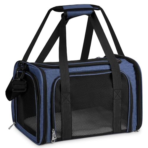 TOFFCAEA Transporttasche für Katze Hund, Hundetransportbox, Faltbare Katzentransportbox, tragbar, 5kg Katzen Hunde Tragebox, für mittelgroße Hunde, Katze (Dunkelblau, L 43 x B 28 x H 28 cm) von TOFFCAEA