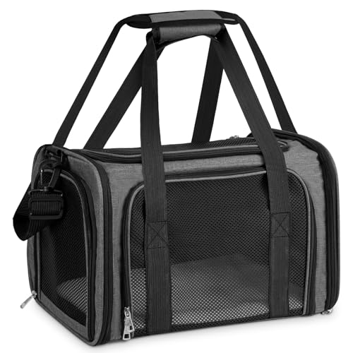 TOFFCAEA Transporttasche für Katze Hund, Hundetransportbox, Faltbare Katzentransportbox, tragbar, 5kg Katzen Hunde Tragebox, für mittelgroße Hunde, Katze (Dunkelgrau, L 50 x B 34 x H 34 cm) von TOFFCAEA