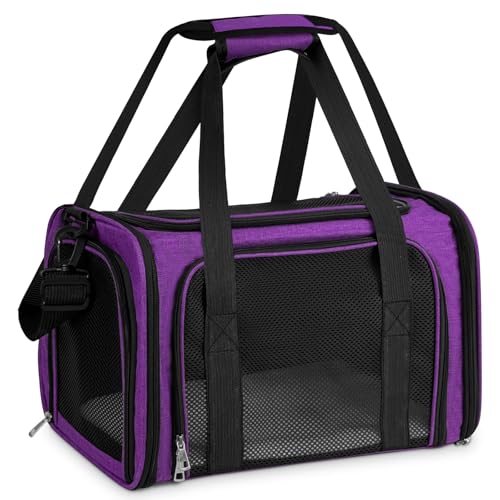 TOFFCAEA Transporttasche für Katze Hund, Hundetransportbox, Faltbare Katzentransportbox, tragbar, 5kg Katzen Hunde Tragebox, für mittelgroße Hunde, Katze (Lila, L 43 x B 28 x H 28 cm) von TOFFCAEA