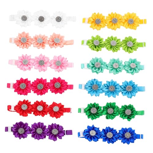 TOGEVAL 12 Stück Teiliges Haustier Blumenhalsband mit Strassverzierung Verstellbare Kleine Hundekatzen Fliege Bequemes Pet Bow Tie für Aufnahmen Party Hochzeit Geburtstag und von TOGEVAL