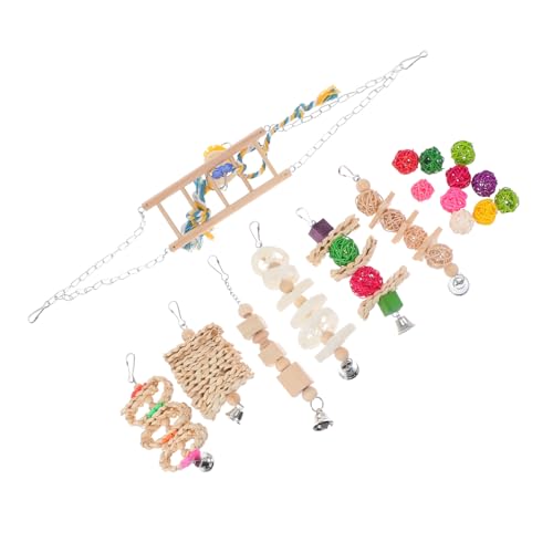 TOGEVAL 17stücke Teiliges Papagei Spielzeug Bunte Hängespielzeuge Kauspielzeuge Für Vögel Zum Spielen Kauen Und Dekorieren des Käfigs Sicheres Holzmaterial Für Wellensittiche Und von TOGEVAL