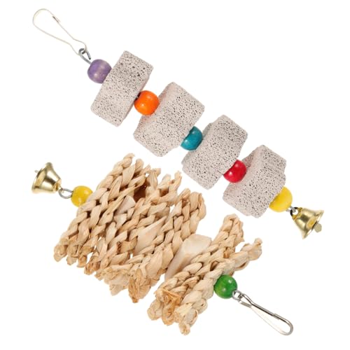 TOGEVAL 2 Stück Pet Bird Kauspielzeug Langlebiges Hängendes Papageien mit Glocke Zahnreinigende Beißsteine für Wellensittiche und Große Vögel Stressabbauendes Beißfestes Vogelspielzeug von TOGEVAL