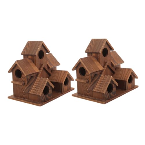TOGEVAL 2 Stück Wetterfeste Vogelhäuser aus Massivem Holz Rustikaler Landhausstil Vogelhaus mit Futterstelle Nistkasten für Garten Terrasse Natürliche Außendekoration von TOGEVAL