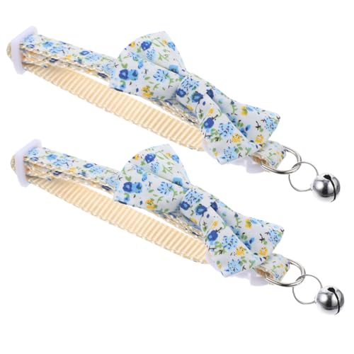 TOGEVAL Katzenhalsband Mit Glocke Halsband 2pcs Niedliche Katzenkragen Mit Bell Cartoon Hundehalsband Mit Fliege Verstellbares Haustierkragen von TOGEVAL
