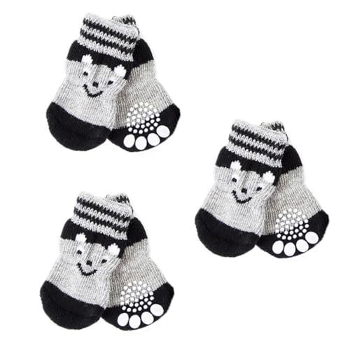 TOGEVAL 3 Paare Hundesocken aus Baumwolle mit Rutschfester Sohle Warme und Bequeme Pfotenschützer für Kleine bis Mittlere Hunde für Glatte Böden und Ganzjährige Nutzung von TOGEVAL