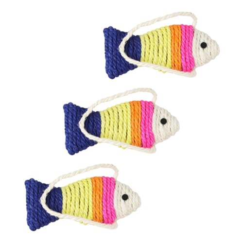 TOGEVAL 3 Stück Teiliges Sisal Kratzbrett für Katzen Kleine Fischform Interaktives Katzenspielzeug Fördert Gesunde Kratzgewohnheiten Geeignet für Kätzchen und Zufällige Zufällige Farbe von TOGEVAL