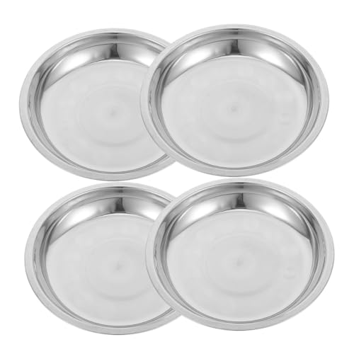 TOGEVAL 4 Stück Edelstahl-katzennäpfe, Whisker-freundlich, Flache Katzennäpfe Für Futter Und Wasser, rutschfeste Ersatz-kätzchen-metallplatte Für Erhöhte Ständer von TOGEVAL