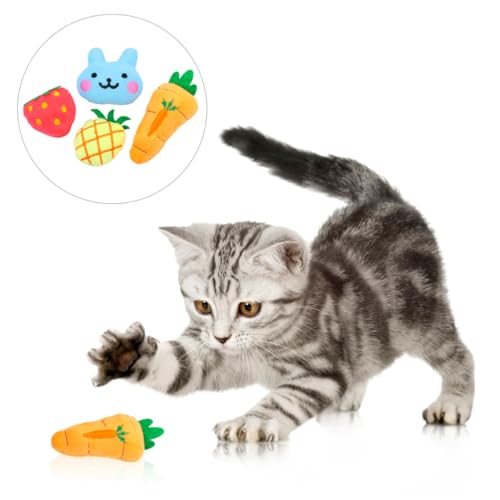 TOGEVAL Katzenspielzeug 4 Stück Mit Katzenminze Interaktives Plüschspielzeug Für Katzen Obst Und Tierform Für Wohnungskatzen Fördert Spiel Und Bewegung von TOGEVAL