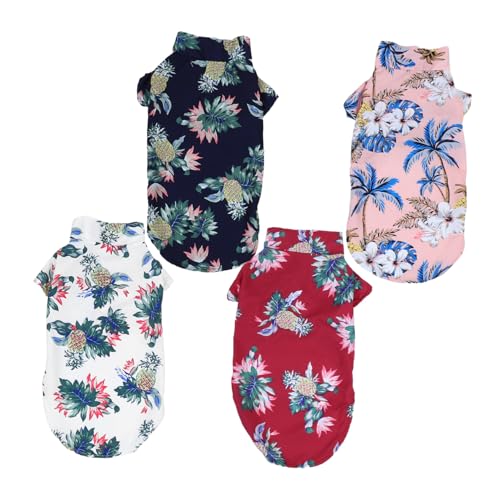 TOGEVAL 4 Stück Teiliges Hawaii Hundeshirt mit Tropischem Muster Atmungsaktiv Leichtes Sommer Hundeblouson für Kleine bis Große Hunde Geeignet für Strand Poolparty Camping und Fotosessions von TOGEVAL