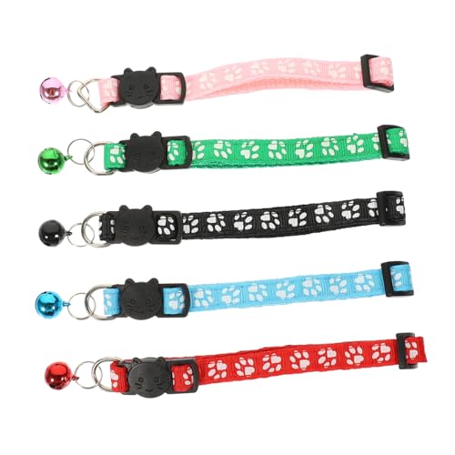 TOGEVAL 5 Stück Teiliges Verstellbares Katzenhalsband mit Buntem Druck Glocke und Sicherem Klickverschluss Dekoratives Haustierhalsband für Kätzchen als Outdoor fotoaccessoire und von TOGEVAL