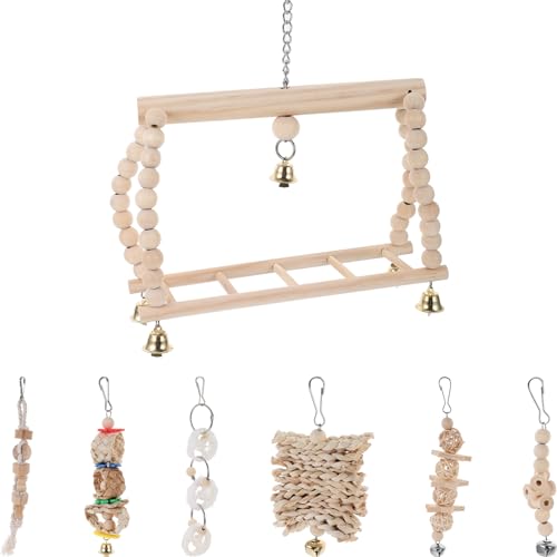 TOGEVAL 7 Stücke Vogel Schaukel Papagei Spielzeug Natürliche Holz Seil Kauen Barsch Vogel Käfig Decor TOGEVAL 7 Stücke Vogel Schaukel Papagei Spielzeug Natürliche Holz Seil Kauen Barsch Vogel Käfig Decor von TOGEVAL