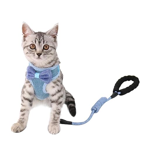 TOGEVAL Verstellbares Katzengeschirr Brustgurt für Haustiere modisches Westen-Design leicht atmungsaktiv Blau für Katzen 2 3–9 kg von TOGEVAL