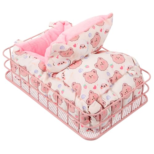 TOGEVAL Eisen Plattform Schlafnest für Kleine Haustiere Metall Käfig Nest mit Baumwollfüllung Anti Biss Hamster Versteck für Meerschweinchen Papageien und Nager Rosa Rahmen von TOGEVAL