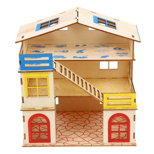 TOGEVAL Hamsterhaus aus Natürlichem Holz mit Kletterleiter Zweistöckiges Versteck und Spielplatz für Zwerghamster Rennmäuse und Kleine Haustiere Sicheres Kauspielzeug und Dekoratives von TOGEVAL
