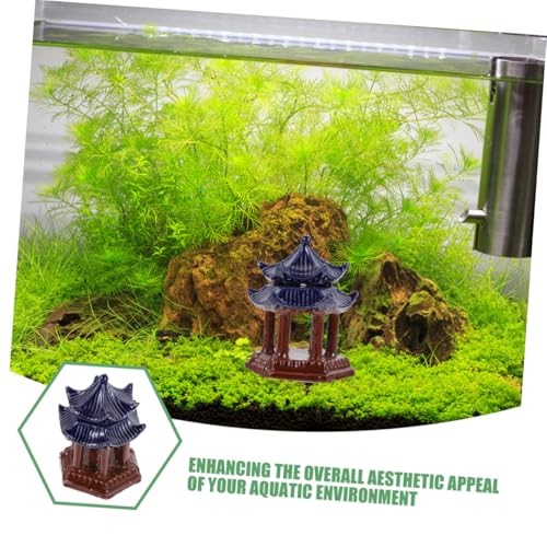 TOGEVAL Keramik Aquarium Pavillon Ornament Zweistöckiger Sechseckiger Miniatur Gartenpavillon Farbige Fischtank Deko Langlebige Traditionelle Asiatische Landschaftsdekoration für Aquarium von TOGEVAL