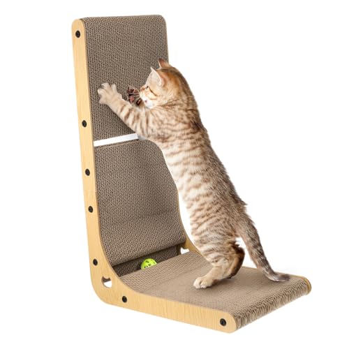 TOGEVAL Kratzbrett Katze Holzrahmen mit Glocken Indoor Kratzset für Katzen Fördert Krallenpflege und Aktivität als Wohnungskratzer und Katzenmöbel Ergänzung Zufällige Zufällige Farbe von TOGEVAL