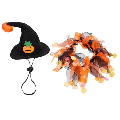 TOGEVAL Lustiges Haustier Halloween Kostüm mit Verstellbarem Hund Katze Hut und Kürbis Dreieckstuch Party Cosplay Zubehör für Kleine und Mittlere Haustiere für und Festlichkeiten von TOGEVAL