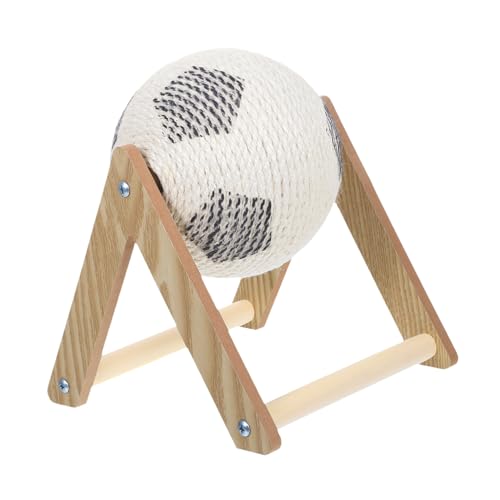 TOGEVAL Natürlicher Sisal Kratzball für Katzen und Hunde Interaktives Kratzspielzeug mit Holzsockel Langlebiger Katzen Kratzball zur Nagelpflege Kleine Hellbraun für Indoor Unterhaltung von TOGEVAL