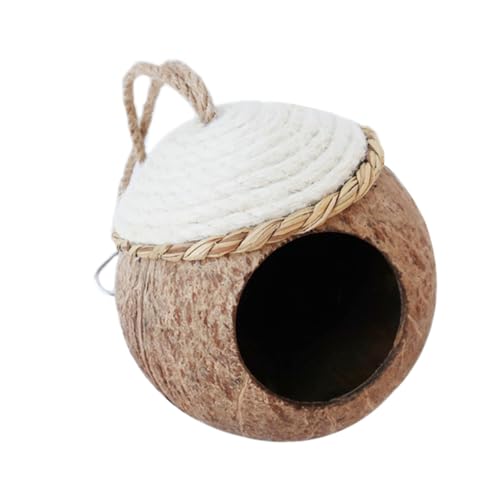 TOGEVAL Natürliches Kokosnussschalen Pet Nest Vogelhaus Kleintier Schlafnest mit Hängefunktion für Wellensittiche Kanarienvögel Hamster und Nager Käfig Zubehör von TOGEVAL