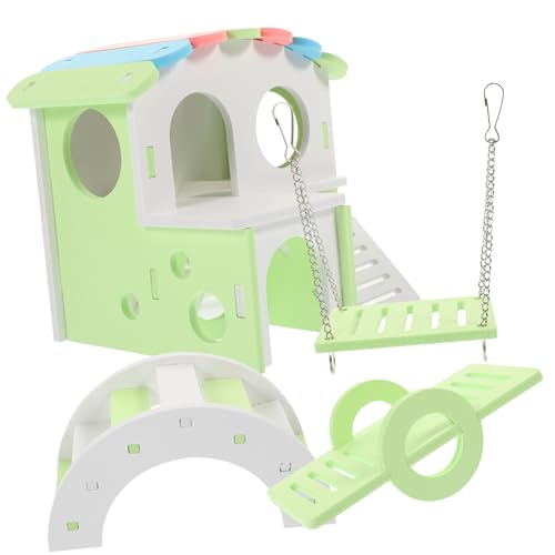 TOGEVAL Premium Hamsterspielzeug Teilig mit Hütte Leiter Schaukel und Brücke Langlebiges Versteck und Kletterspielzeug für Hamster Meerschweinchen und Kleine Haustiere von TOGEVAL