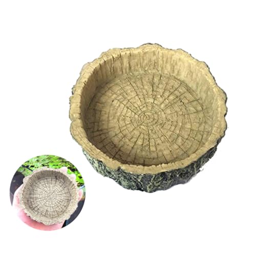 TOGEVAL Reptilien Futterschale aus Sicherem Resin für Schildkröten Eidechsen Kleine Tiere Langlebige Futter und Wasserschale mit Natürlicher Baumrinden Optik Leicht zu Reinigen von TOGEVAL