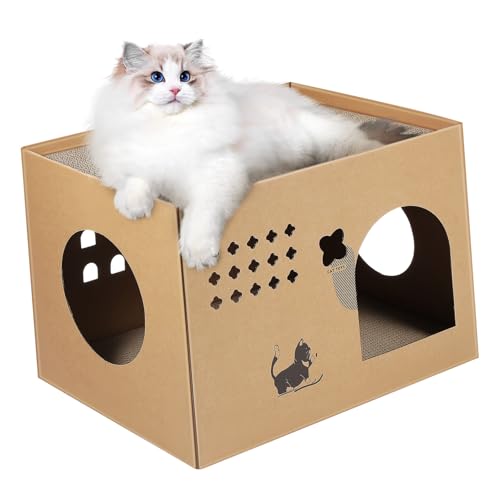 TOGEVAL Spielzeug Für Katzen Katzenvilla Katzenzelt Katzenhäuser Für Wohnungskatzen Katzenhaus Katzenkratzbrett Kratzunterlage Für Katzen Katzenkratzhaus Katzenkratzer Katzenhütte Wellpapier von TOGEVAL